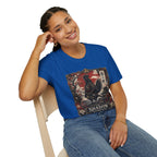 Shadow Samurai Ayam Cemani T-Shirt — Sunset Blossom Warrior Rooster Tee