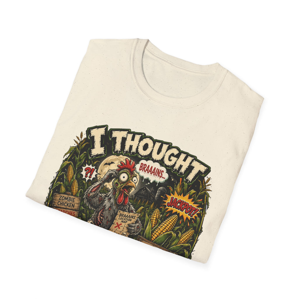 Zombie Chicken's Cornfield Jackpot T-Shirt — "I thought you said GRAINS" Funny Tee
