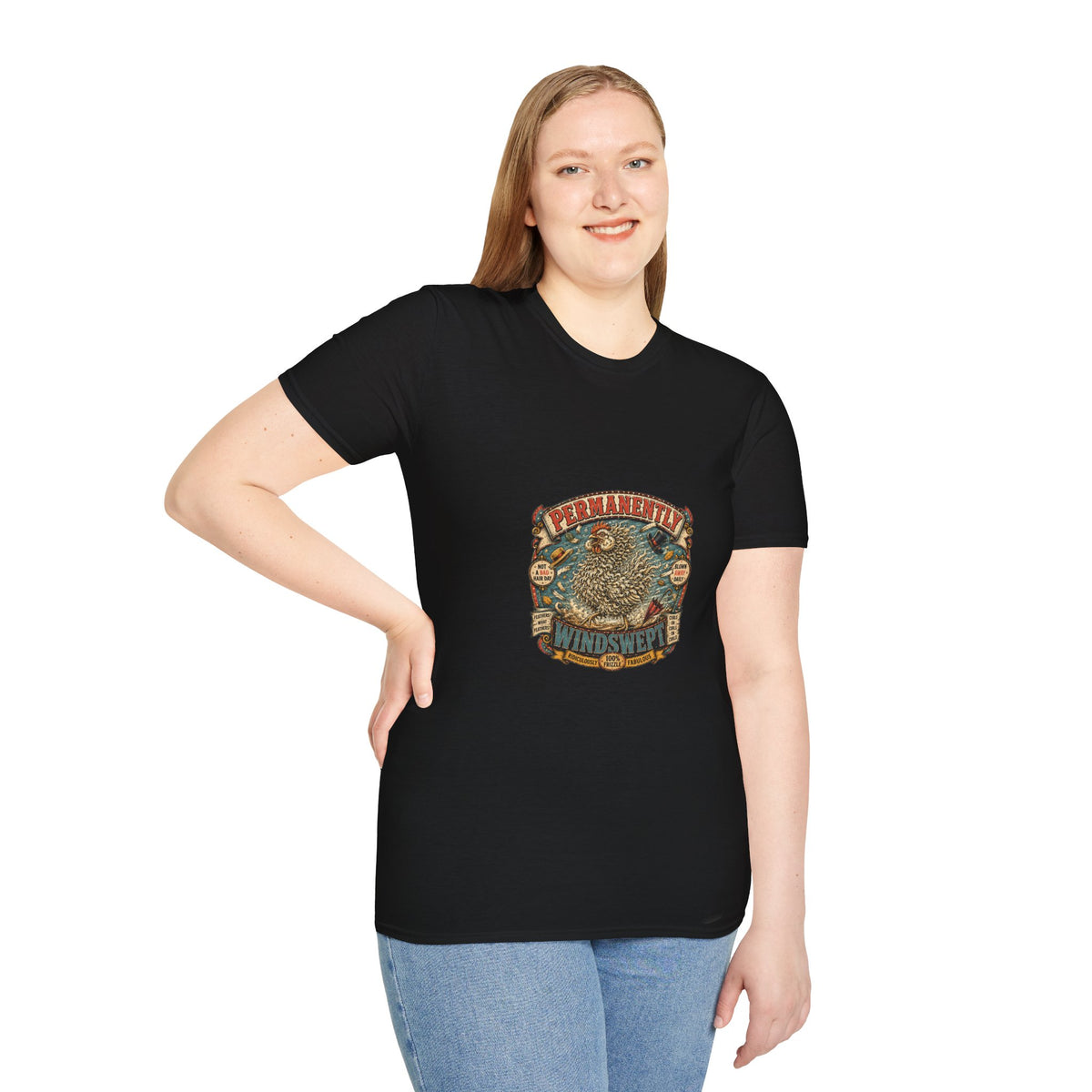 Permanently Windswept Frizzle T-Shirt — Curly Feather Novelty Tee