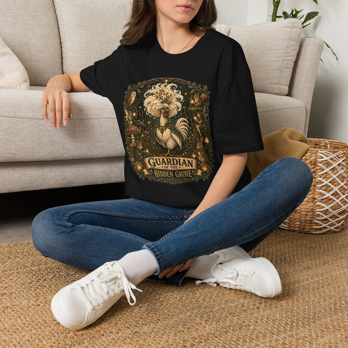 Guardian of the Hidden Grove Polish Chicken T-Shirt — Enchanted Forest Flock Tee