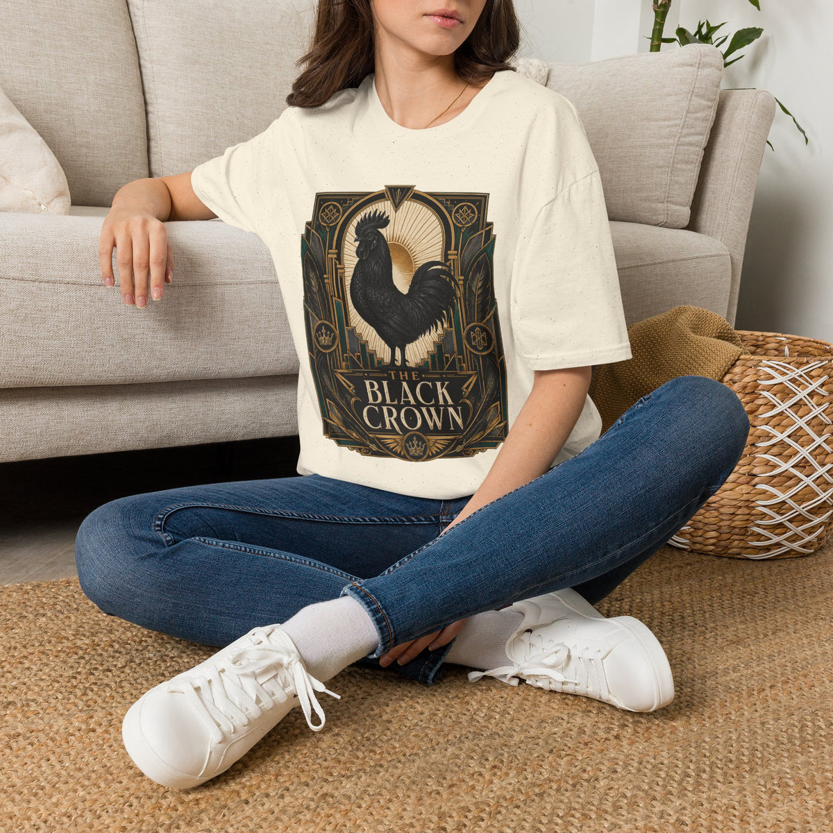 The Black Crown Ayam Cemani T-Shirt — Art Deco Rooster Graphic Tee