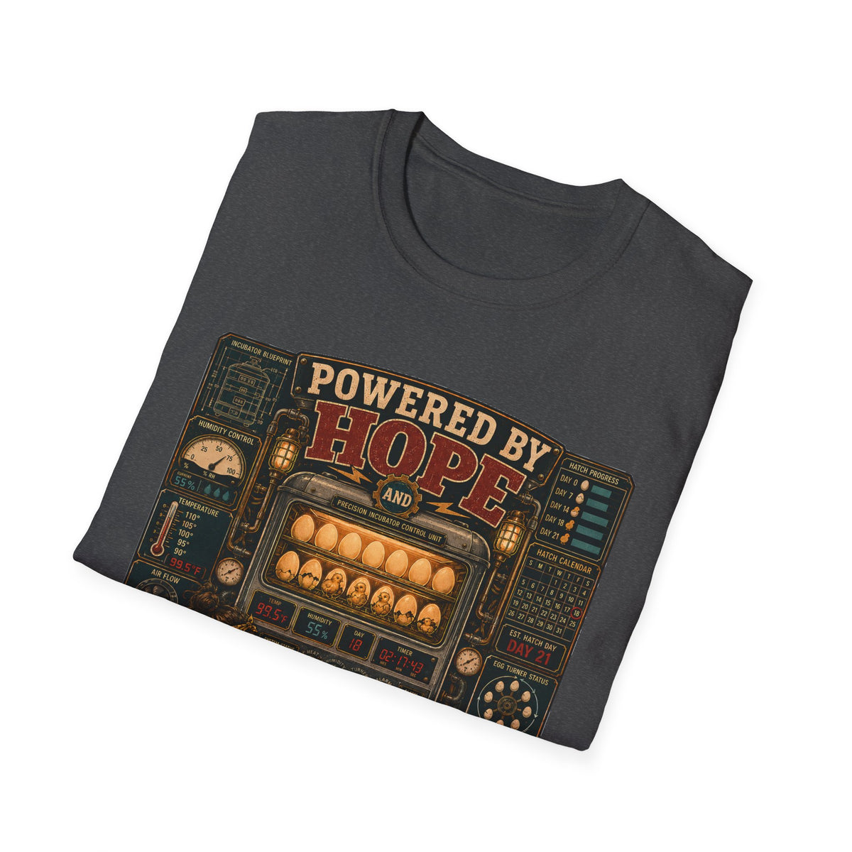 Powered by Hope and Patience T-Shirt — Funny Incubator Homestead Tee