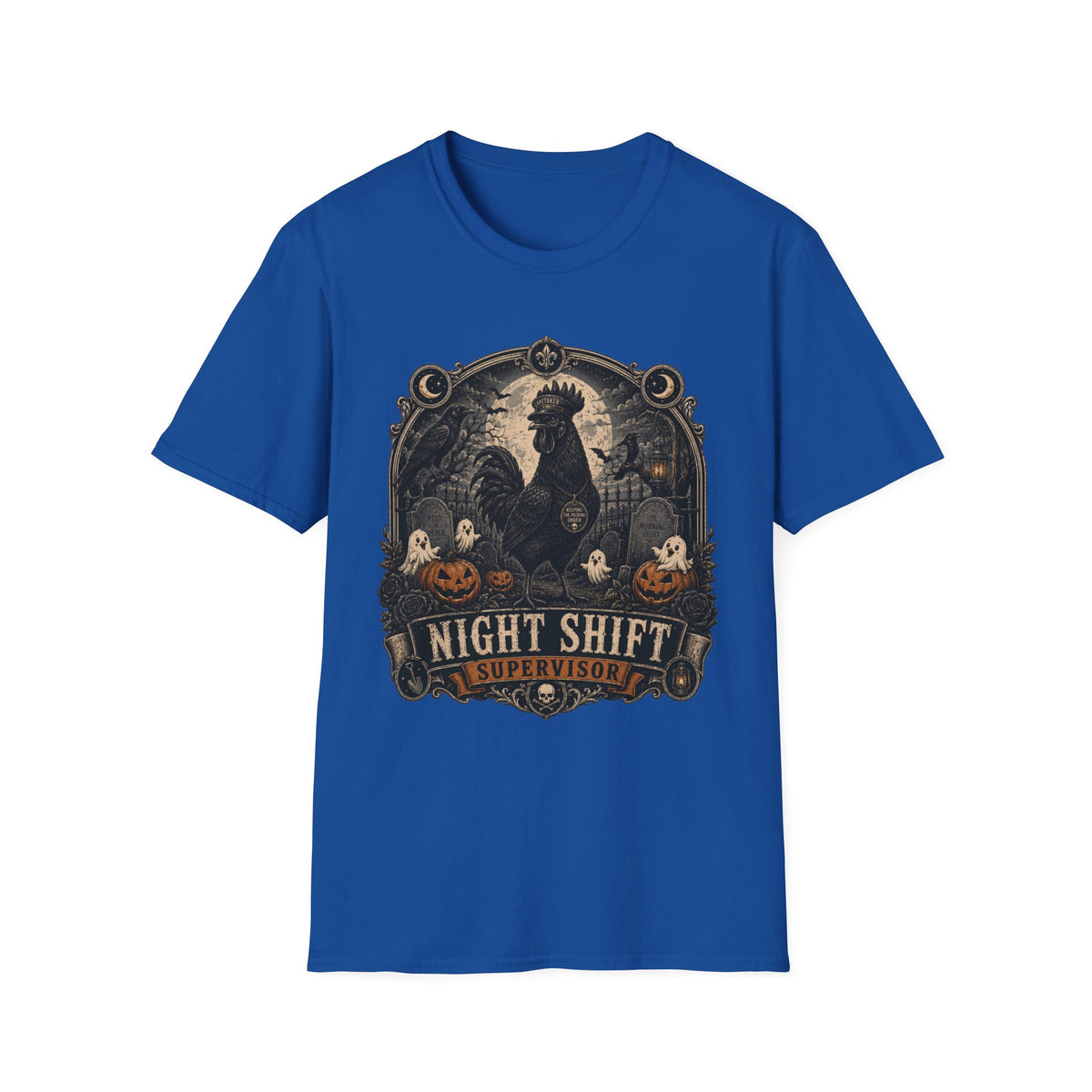 Night Shift Supervisor Ayam Cemani T-Shirt — Caretaker Rooster Graphic Tee