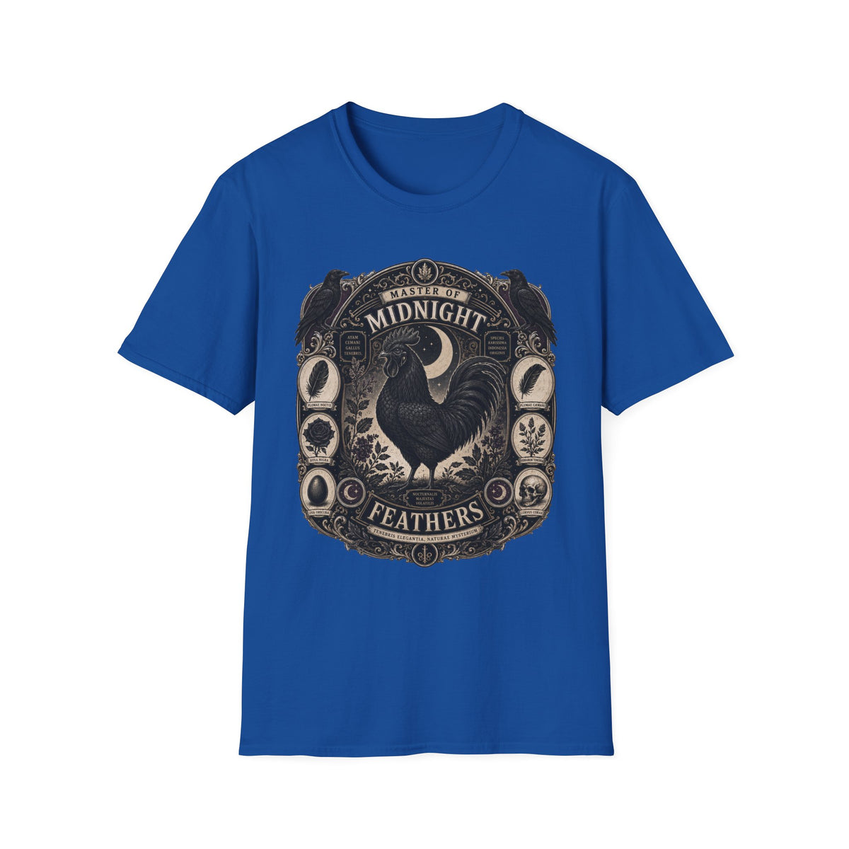 Master of Midnight Feathers Ayam Cemani T-Shirt — Gothic Rooster Graphic Tee