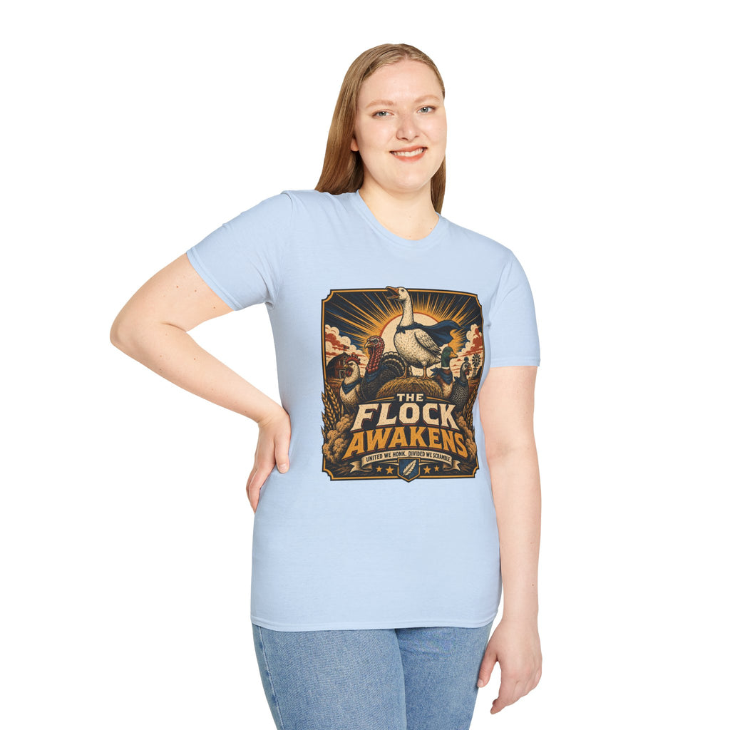 The Flock Awakens T‑Shirt — Retro Goose & Duck Vintage Wildlife Tee