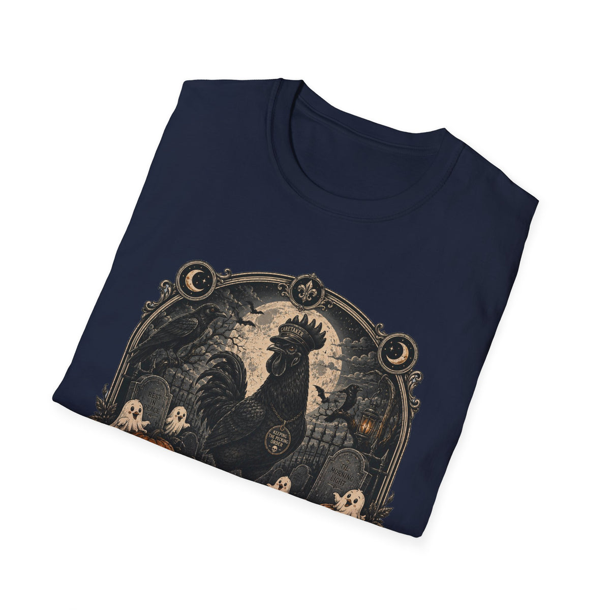 Night Shift Supervisor Ayam Cemani T-Shirt — Caretaker Rooster Graphic Tee