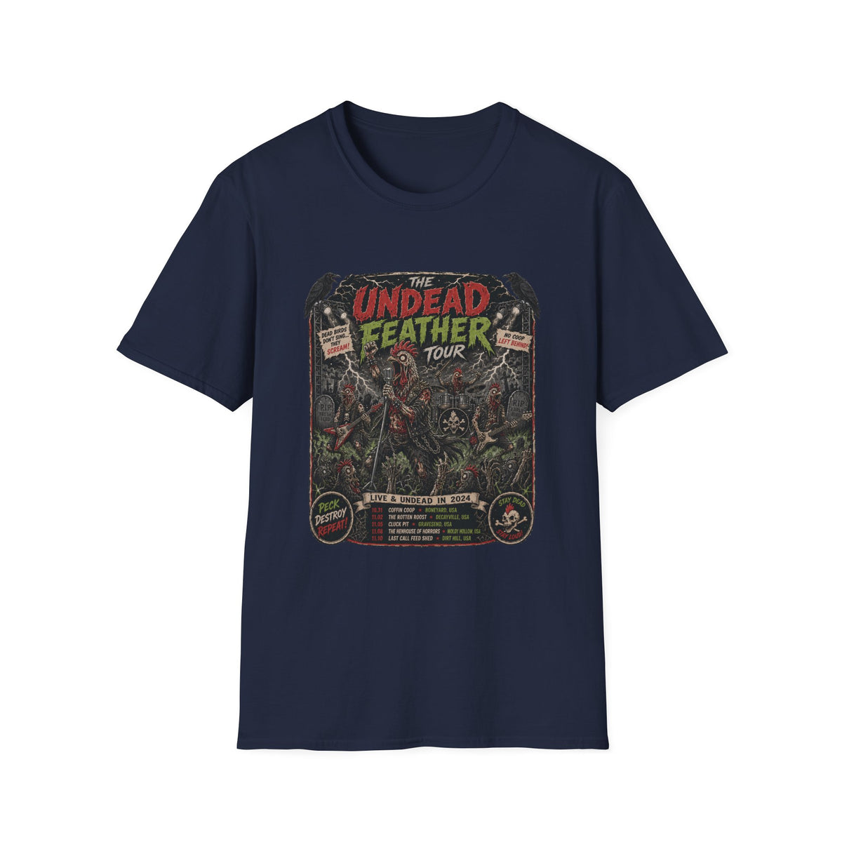 Undead Feather Tour T-Shirt — Zombie Chicken Concert Tee
