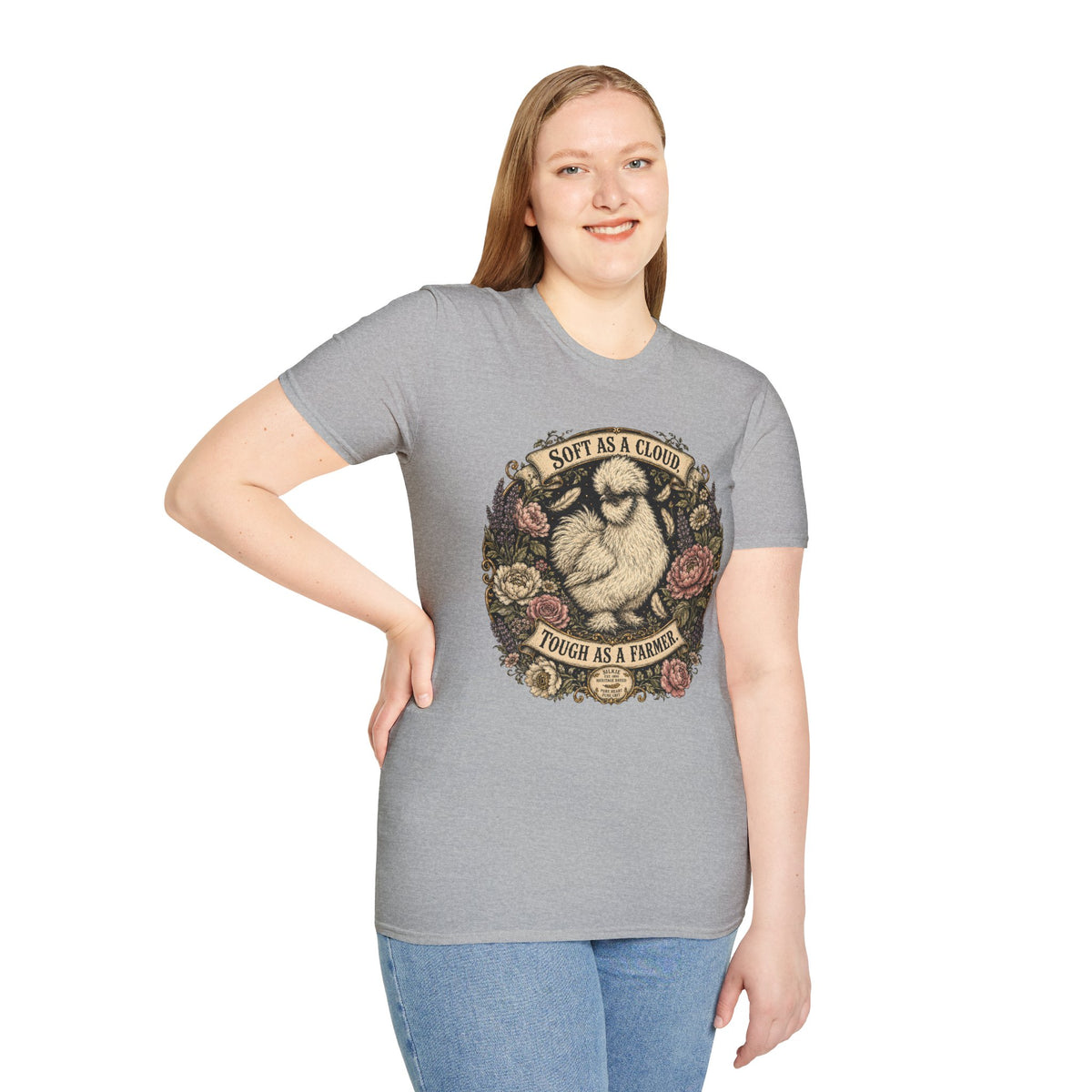 Soft as a Cloud Silkie T-Shirt — Floral Wreath Hen Tee