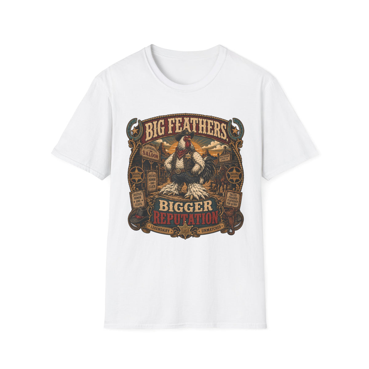 Big Feathers, Bigger Reputation Brahma T-Shirt — Bold Rooster Graphic Tee