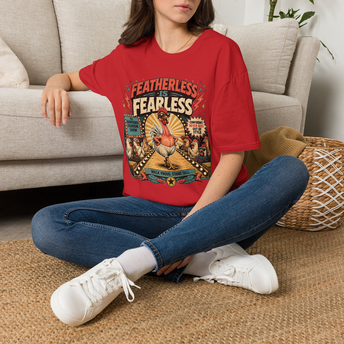 Featherless is Fearless Fashion Show T-Shirt — Fashion Show Rooster Tee