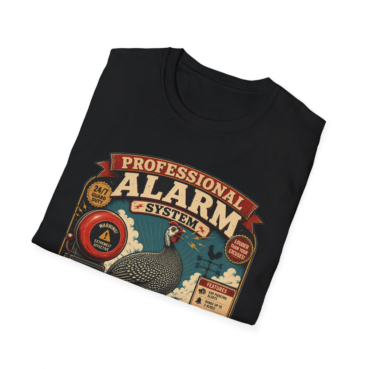 Professional Alarm System Guinea Fowl T-Shirt — Batteries Not Required Tee