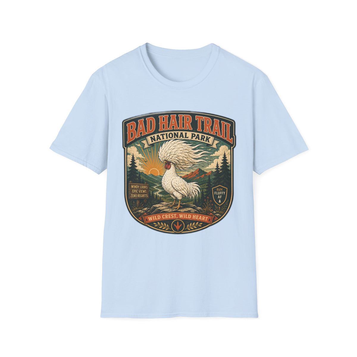 Bad Hair Trail Adventure Badge Polish Chicken T-shirt, photo 2