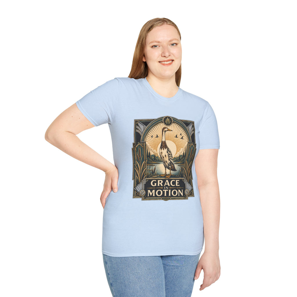 Grace in Motion Indian Runner T-Shirt — Elegant Duck Portrait Tee