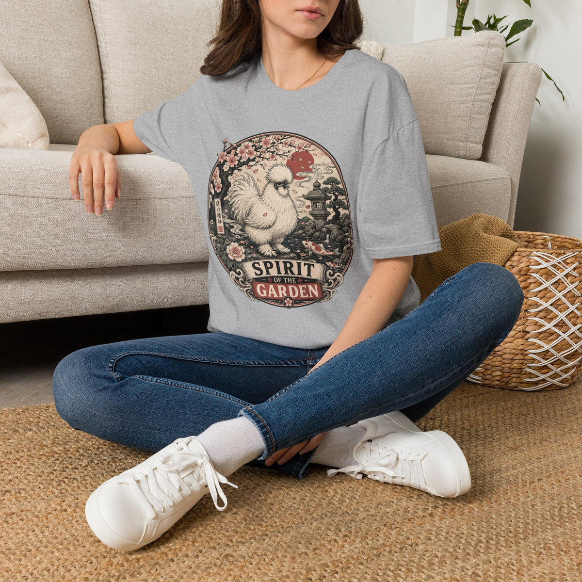 Blossom Garden Silkie T-Shirt — Japanese Woodblock Hen Tee