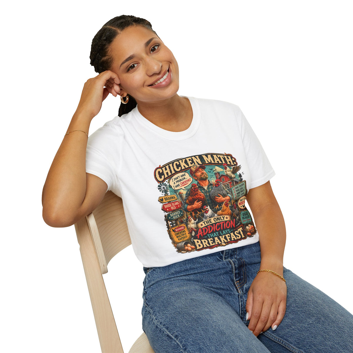 The Only Addiction That Lays Breakfast T-Shirt — Chicken Math Graphic Tee