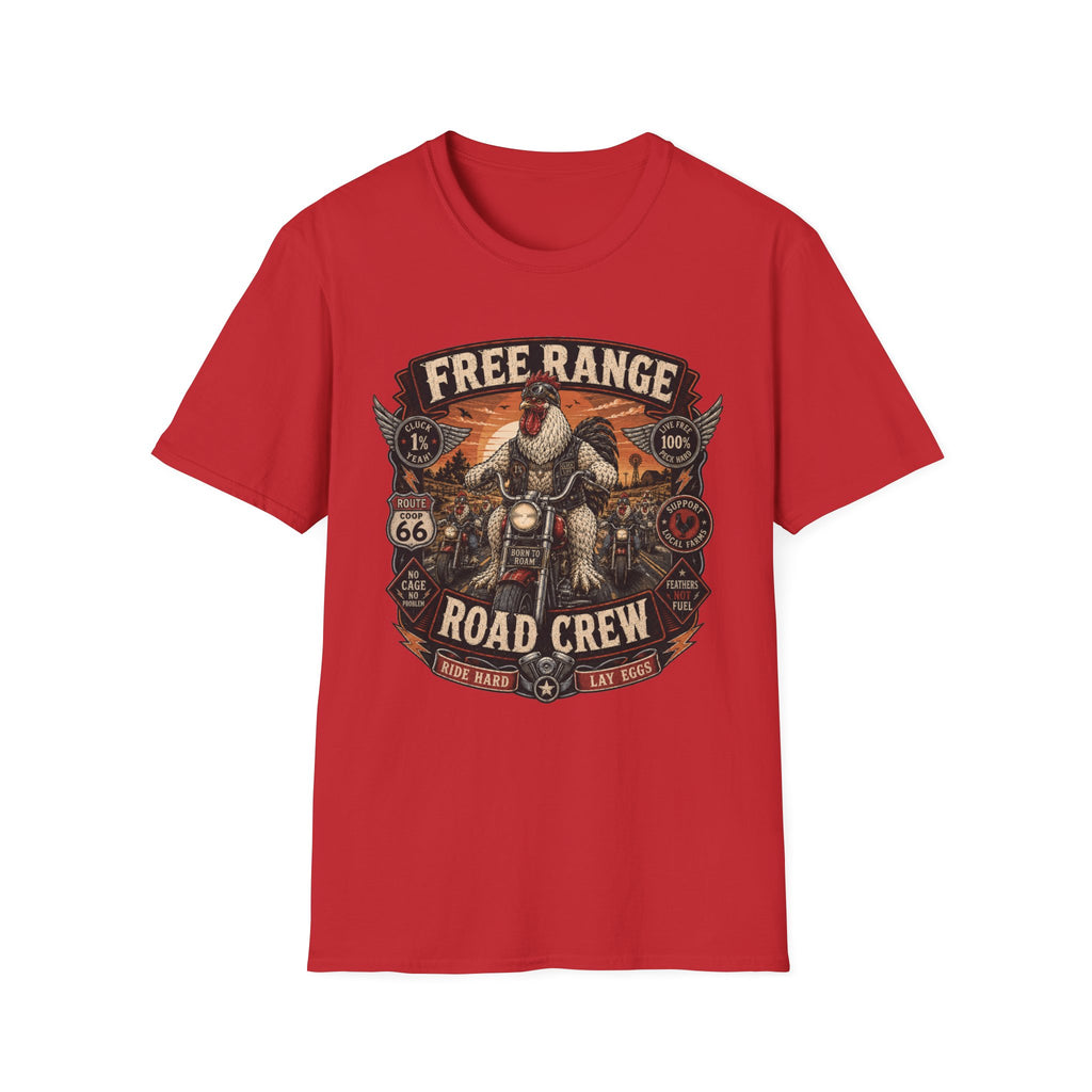 Free Range Road Crew Brahma T-Shirt — Biker Rooster Graphic Tee