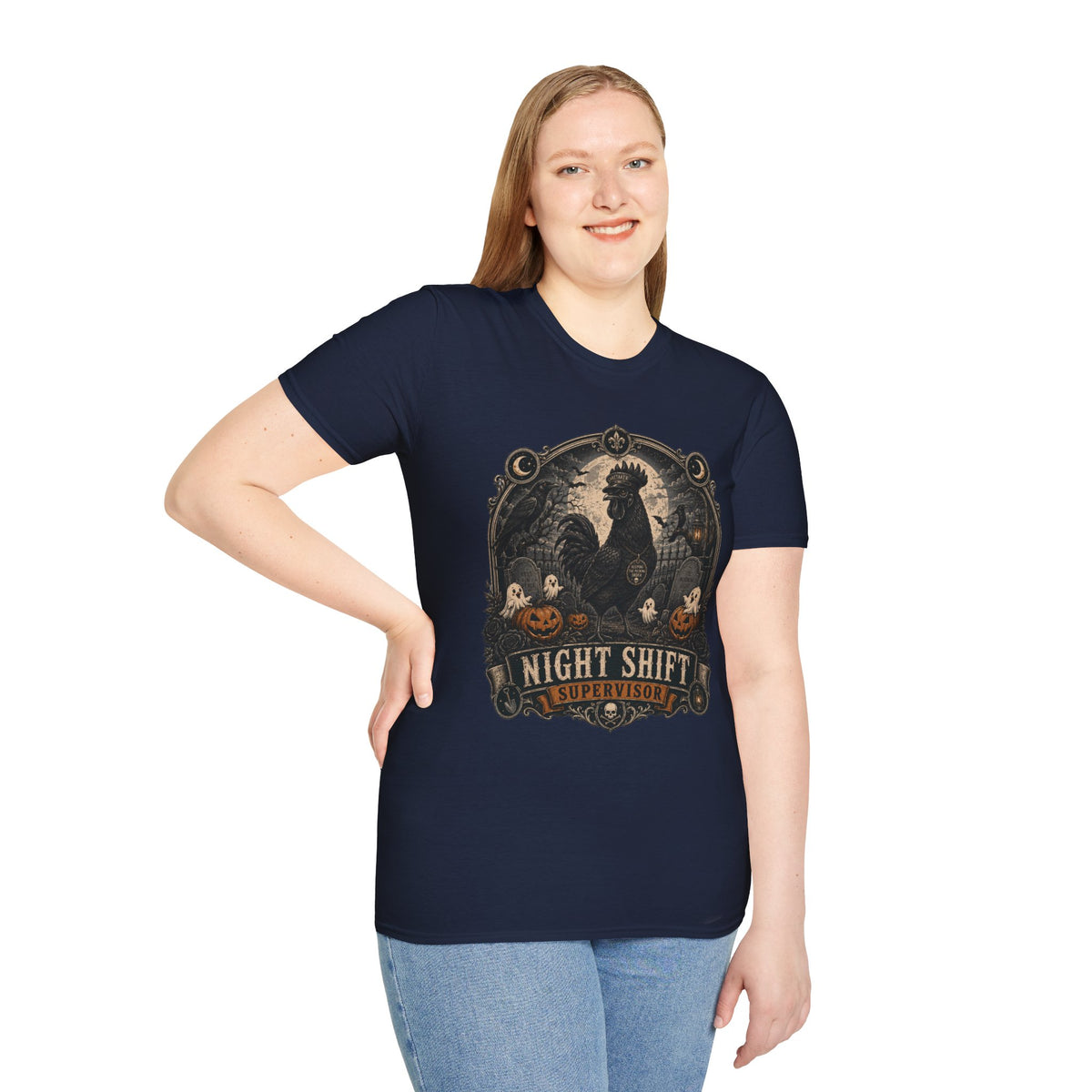 Night Shift Supervisor Ayam Cemani T-Shirt — Caretaker Rooster Graphic Tee