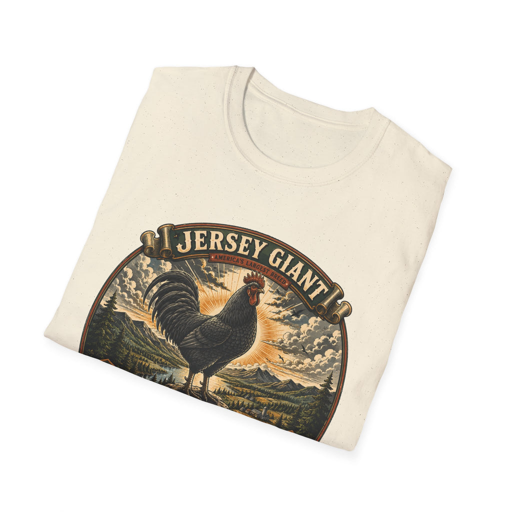 Jersey Giant Heritage Badge T-Shirt — America's Largest Breed Rooster Tee
