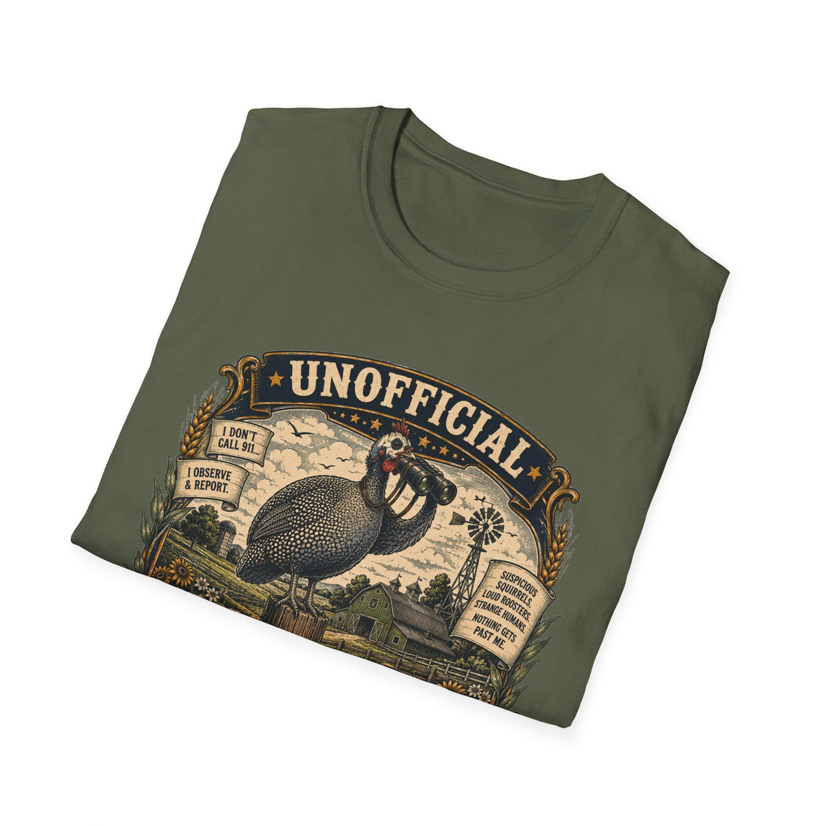 Unofficial Neighborhood Watch Guinea Fowl T-Shirt — Vintage Badge Farm Tee