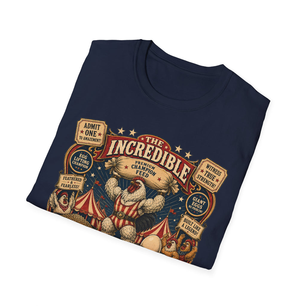 Incredible Feathered Strongman Brahma T-Shirt — Vintage Poster Rooster Tee