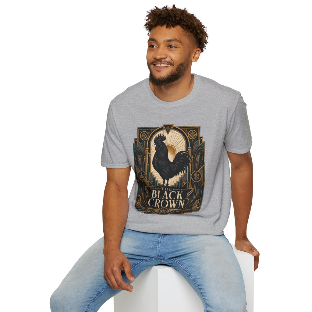 The Black Crown Ayam Cemani T-Shirt — Art Deco Rooster Graphic Tee