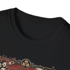 Shadow Samurai Ayam Cemani T-Shirt — Sunset Blossom Warrior Rooster Tee