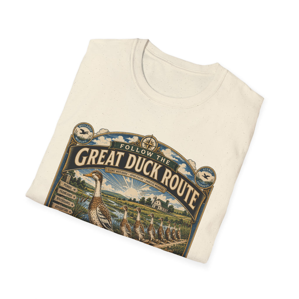 Follow the Great Duck Route T-Shirt — All Who Waddle Are Welcome Tee