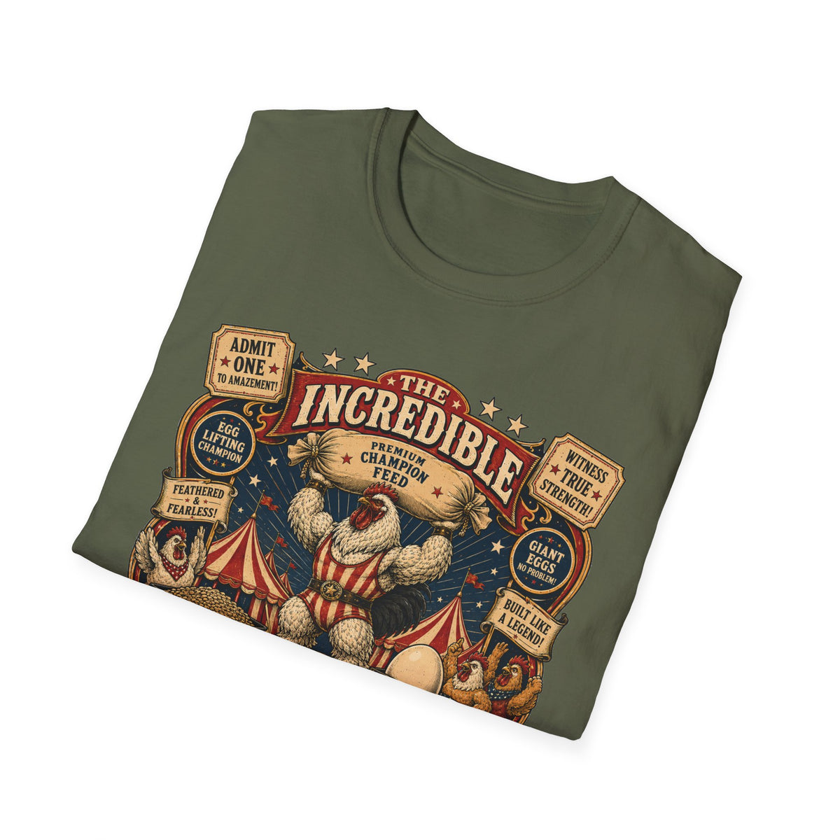 Incredible Feathered Strongman Brahma T-Shirt — Vintage Poster Rooster Tee