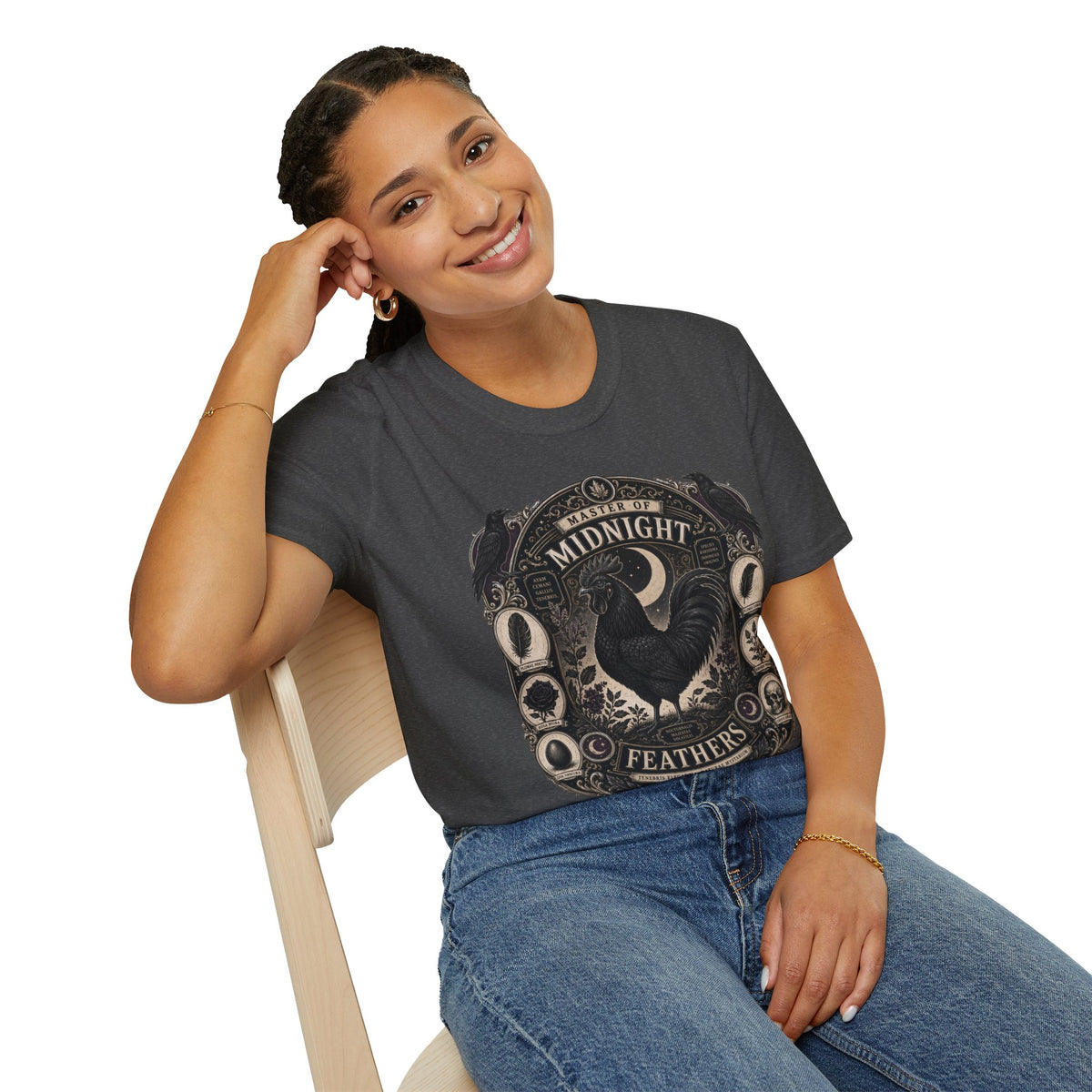 Master of Midnight Feathers Ayam Cemani T-Shirt — Gothic Rooster Graphic Tee