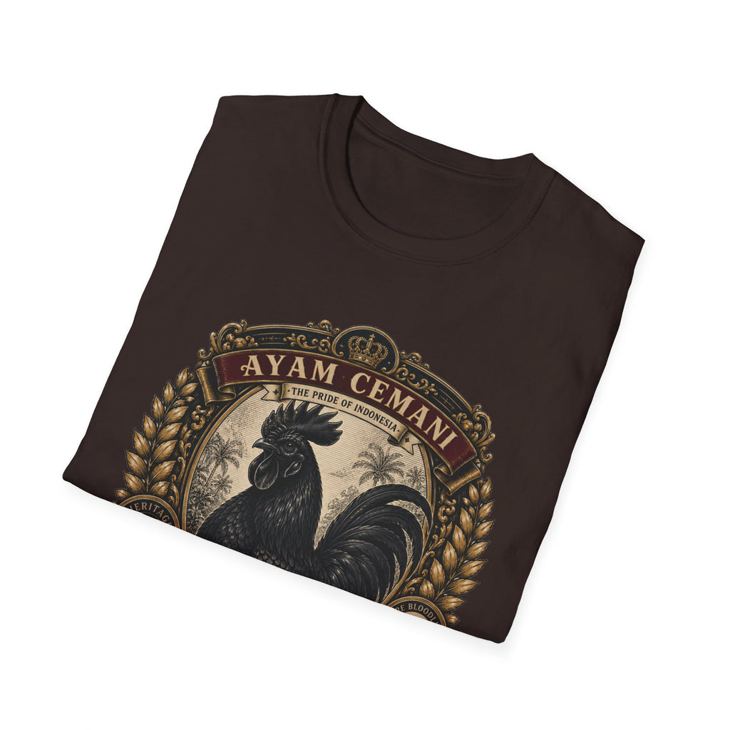 Ayam Cemani Heritage Badge T-Shirt — Rare All-Black Rooster Graphic Tee