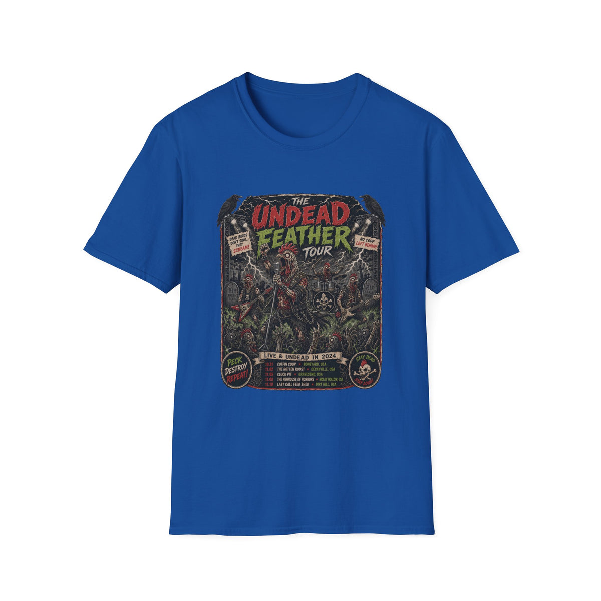 Undead Feather Tour T-Shirt — Zombie Chicken Concert Tee
