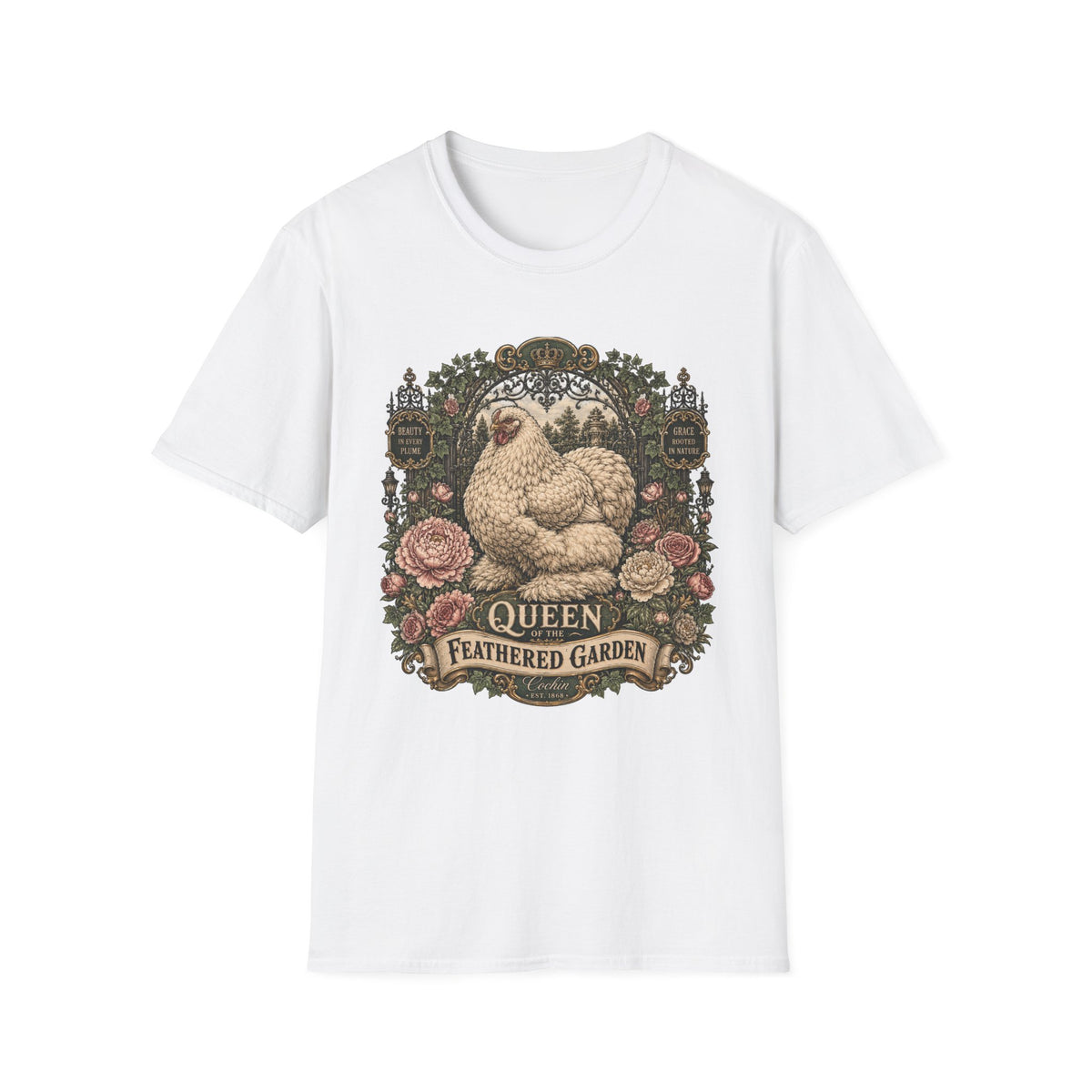 Queen of the Feathered Garden Cochin T-Shirt — Elegant Victorian Hen Tee