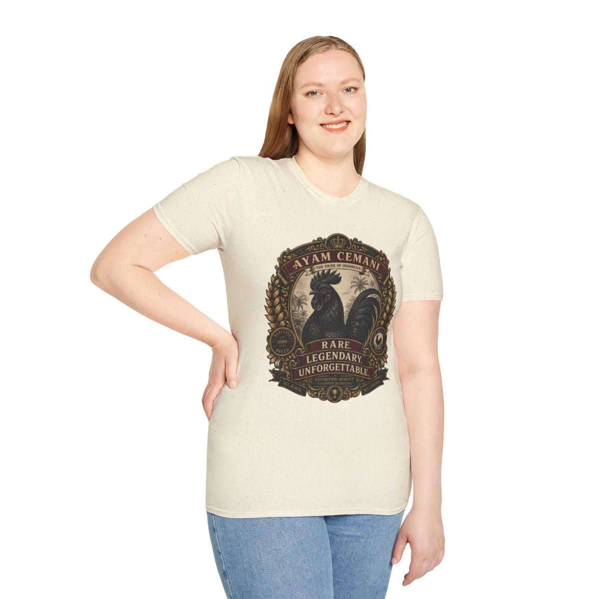 Ayam Cemani Heritage Badge T-Shirt — Rare All-Black Rooster Graphic Tee