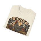 Barred Rock Rooster T-Shirt — "Built the Old Fashioned Way" Farm Vintage Tee