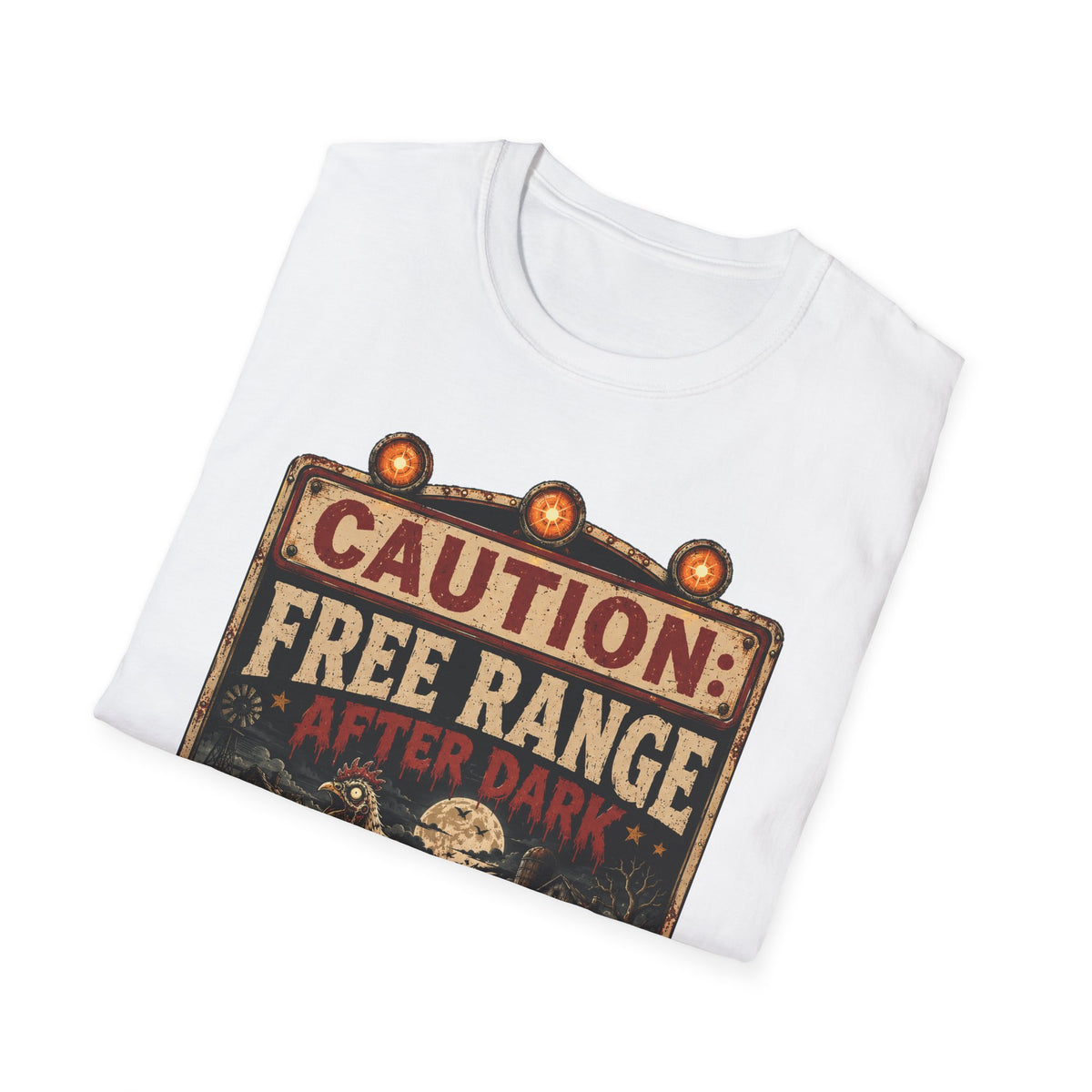 Zombie Chicken Crossing at Night T-Shirt — Spooky Halloween Poultry Tee