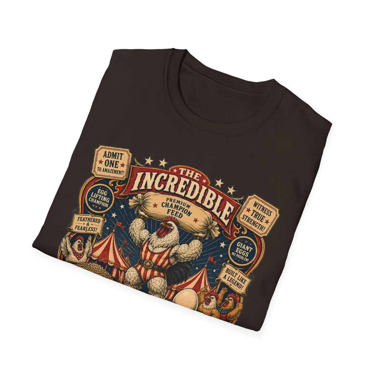 Incredible Feathered Strongman Brahma T-Shirt — Vintage Poster Rooster Tee
