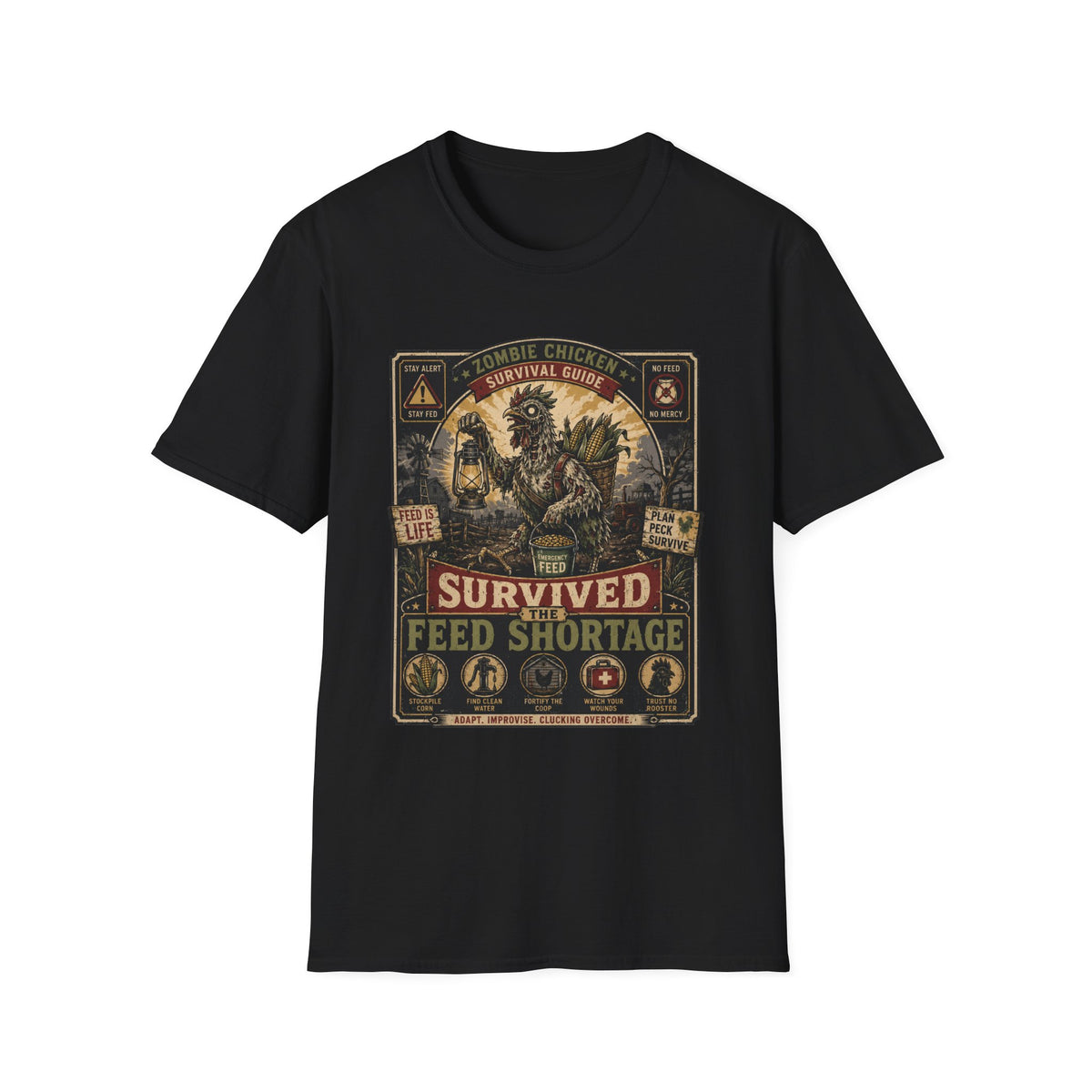 Zombie Chicken Survival Guide T-Shirt — Funny Flock Apocalypse Tee