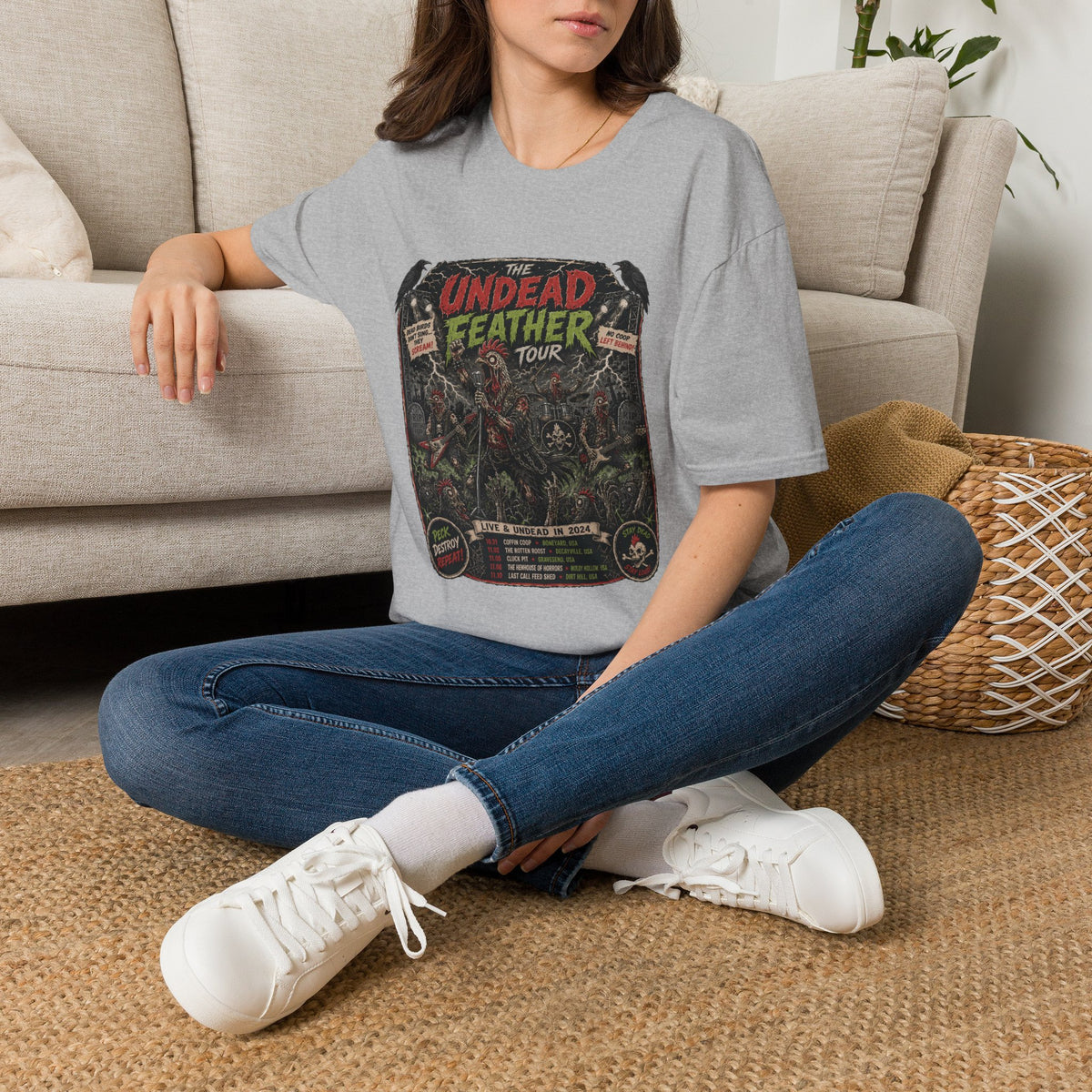 Undead Feather Tour T-Shirt — Zombie Chicken Concert Tee