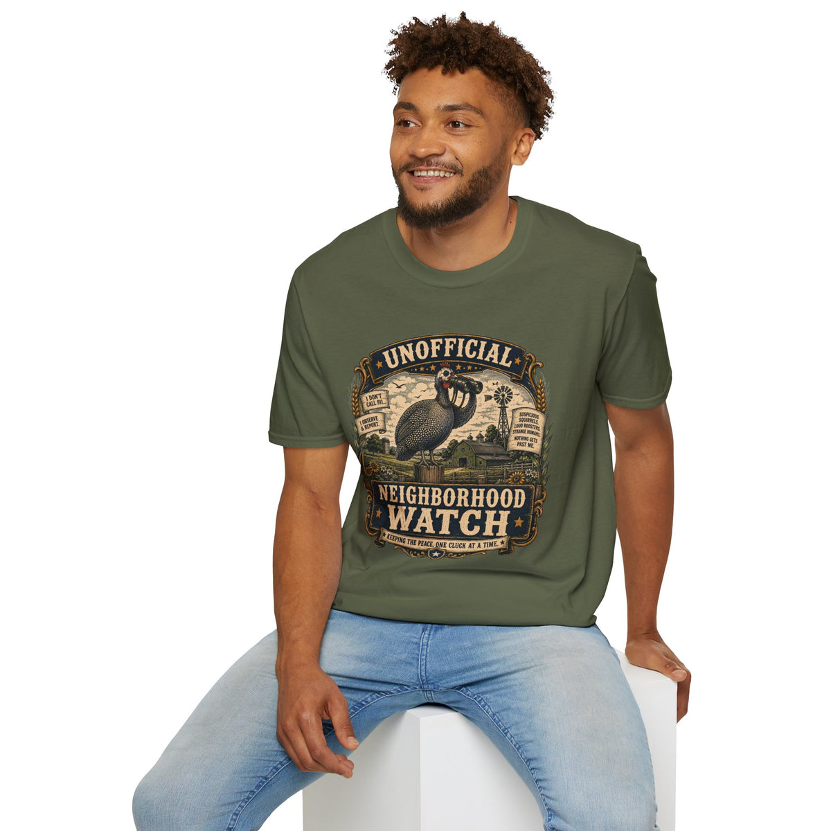 Unofficial Neighborhood Watch Guinea Fowl T-Shirt — Vintage Badge Farm Tee