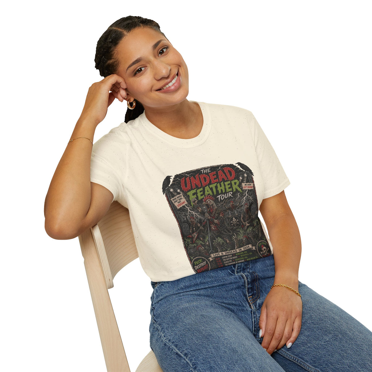 Undead Feather Tour T-Shirt — Zombie Chicken Concert Tee